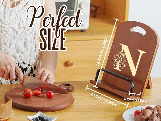 INNObeta Cookbook Stand for Kitchen Counter, Adjustable Tablet Recipe Book Holder, Perfect Gifts for Women, Mom, Grandma on Birthday, Unique Kitchen Decor, Initial N