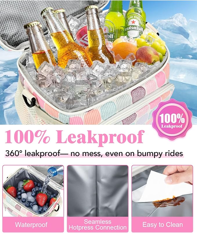 Insulated Lunch Bag for Men & Women, 9L Leakproof Lunch Box Soft Cooler Tote with 5 Pockets, 600D Oxford, EVA Lining, Adjustable Strap for Work, Picnic, Beach&Travel-Corduroy Colorful Plaid