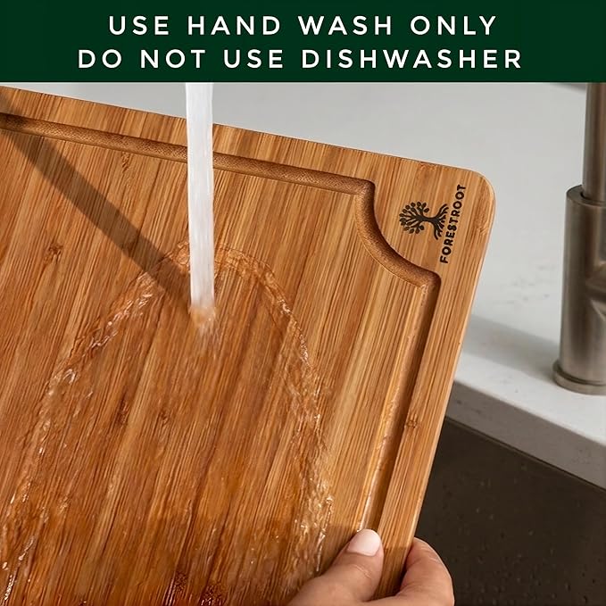 Bamboo Cutting Board Set – 3-Piece Wooden Kitchen Boards for Meal Prep & Serving – Durable Bamboo with Deep Juice Groove & Side Handles – Great for Meat, Vegetables & Charcuterie (Brown)
