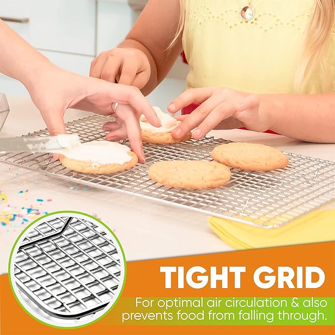 Spring Chef 10" x 15" Stainless Steel Cooling Racks for Baking - Oven Safe - Cookie Racks for Cooling Cookies - Fits Jelly Roll Pan - Perfect for Grilling, Roasting, Cooking, Drying - Set of 2