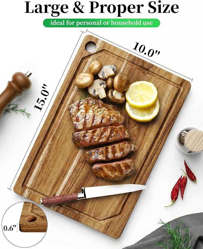 Kitsure Acacia Wood Cutting Board - Multi-Sizes Wooden Cutting Boards for Kitchen, Convenient Kitchen Essentials with Deep Juice Grooves, Cutting Board for Chopping & Serving, Large