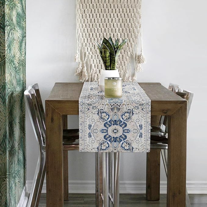 Snycler Table Runner Boho Table Runners Vintage Elegant Farmhouse Table Center Linen Decor for Home Dining Party Entrance (13x108 Inch) Boho-White