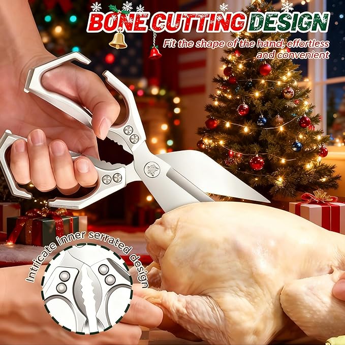 Multifunctional Heavy-Duty Kitchen Shears,Ultra Sharp Stainless Steel Poultry Shears,Multipurpose Food Scissors for Chicken, Meat,Fish, Vegetables,Bone Cutting(Silver)
