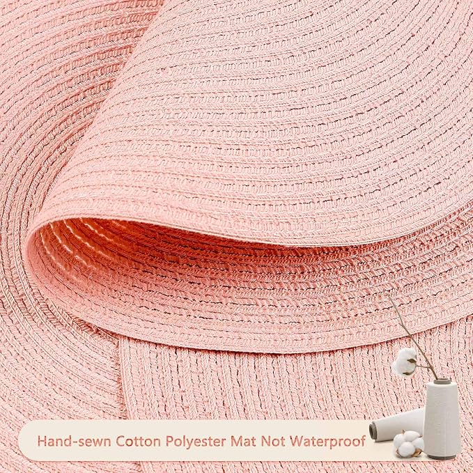 FunWheat Round Braided Placemats Set of 4 Place mats for Dining Tables Woven Heat Resistant Table Mats 15 inch (Pink,4pcs)