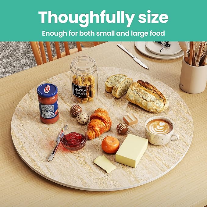 ZL ZELing 35.4" Lazy Susan Turntable – 360° Sinteredstone Silent Anti-Slip Turntable, Table Top Centerpiece for Kitchen, Pantry, Spice Rack, Refrigerator & Dining Table, Beige