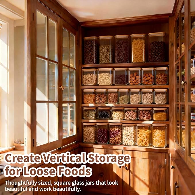 77L Glass Storage Containers with Lids [Multi-Size Set of 5], Airtight Glass Canisters for Kitchen & Pantry Organization, Clear Food Jars for Pasta, Cereal, Flour, Sugar, Coffee, Nuts & Snacks