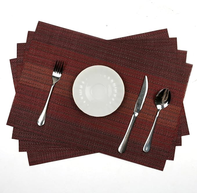 Placemats, Placemats for Dining Table Set of 4, Kitchen Table Mats Heat-Resistant Non-Slip Washable PVC Woven Vinyl Place Mats for Dining Room Table Decoration (Pack of 4, Gradient Red)