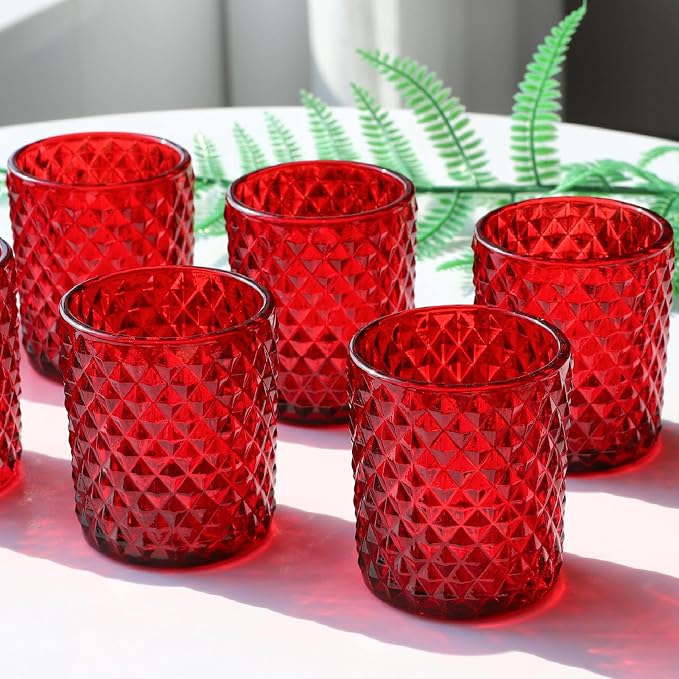 Woho Candle Holders for Votive Candles/Tealight Candles, Votive Candle Holder for Boho Home Decor, Glass Tea Lights Candle Holder for Wedding Party Christmas（24, Red