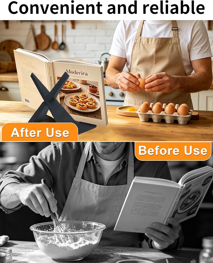 Cookbook Stand for Kitchen, Wooden Cookbook Holder, Rustic Cook Book Holder Stand with Natural Wooden Grains, Recipe Book Holder for Kitchen Counter Gift for Home Chefs Cook Lovers