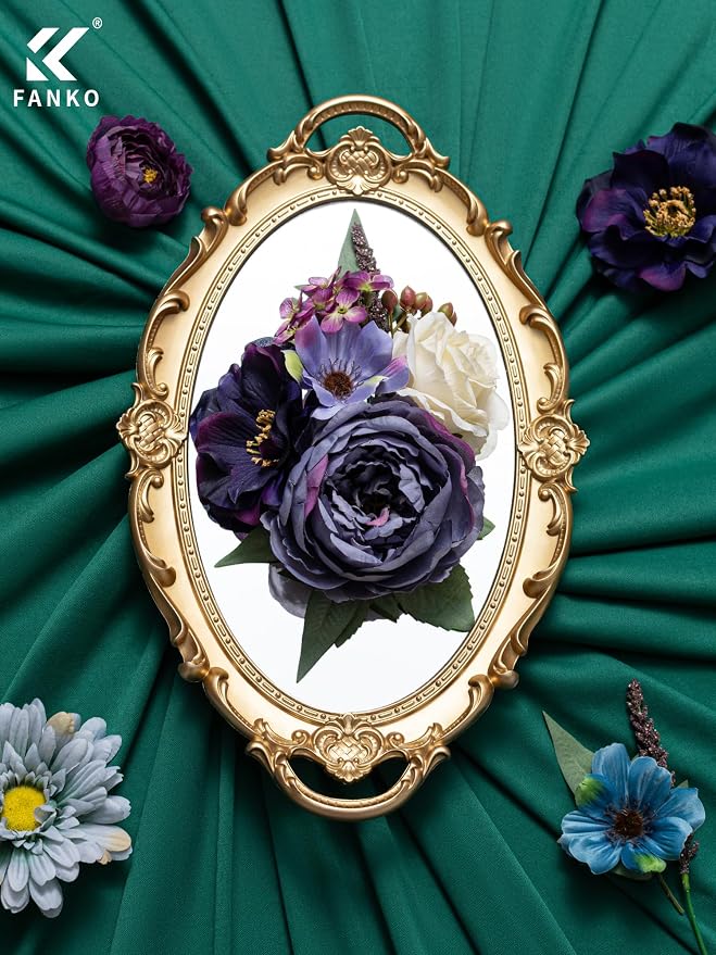 FANKO Artificial Flowers for DIY, Purple Dusty Gray Bule White Faux Flowers Bouquet, Fake Rose Peony Daisy Silk Flowers for Vase, Home Decor, Rustic Wedding, Gothic Events, Party, Anniversaries