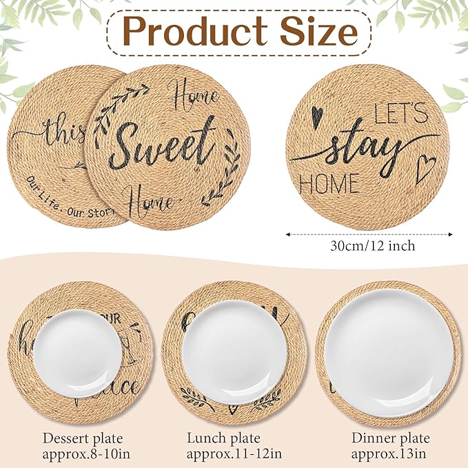 13 Inch Farmhouse Round Placemat Set of 6 Cotton Circle Cloth Placemats Boho Woven Table Place Mats for House Warming Gifts New Home Supplies(Rattan Color,Natural Rattan)