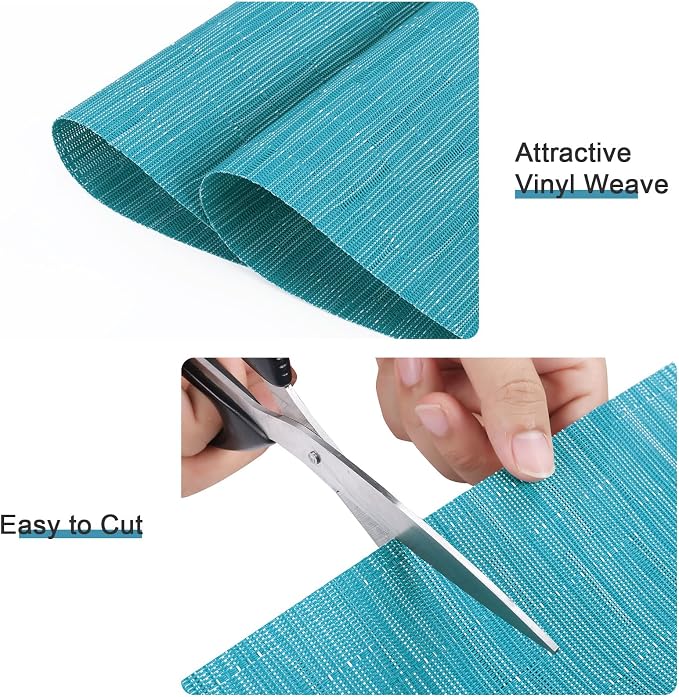 SHACOS Small Round Table Placemats Set of 5 Woven Vinyl Wedge Placemats with Centerpiece Round Table Mats Heat Resistant Wipe Clean (5, Teal Blue)