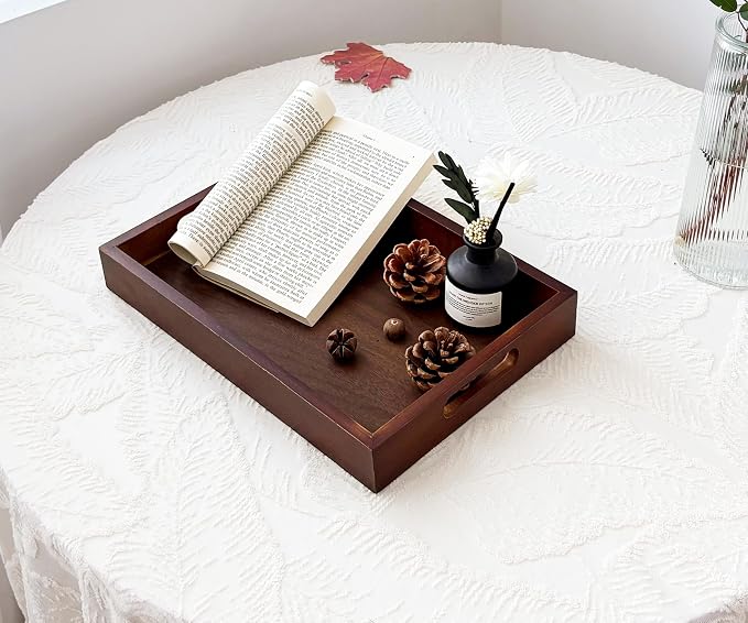Serving Tray with Handles - 11.4x7.8 Inch Rectangular Bamboo Tray | Multi-Purpose Decorative & Food Tray for Organizing, Serving and Entertaining for Kitchen, Coffee Table & Ottoman