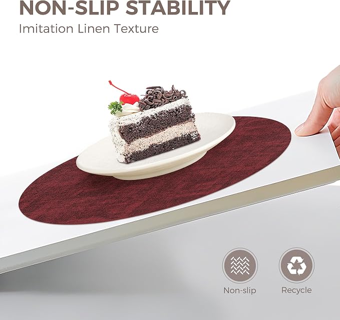 13"Round Placemats Set of 4, Reversible Faux Leather Heat Resistant Table Mats, 100% Waterproof Oilproof Wipeable Table Protective Placemats for Vinyl, Washable for Indoor & Outdoor Use (4, burgundy)