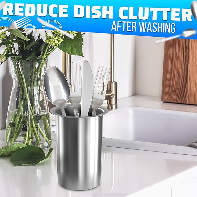 3 Pcs Countertop Utensil Holder Stainless Steel - 5.5 x 4.5" Stainless Steel Utensil Holder for Kitchen and Bars, Durable and Dishwasher Safe, Odor and Rust Resistant, Good for Home and Commercial Use