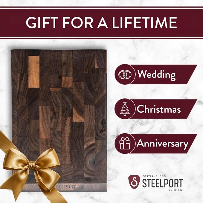 STEELPORT Small Cutting Board 9"x6" - Steel Reinforced, Utlra-thin Butcher Block | Dual Sided - End-grain Walnut Wood, Composite Side | Chopping Board with Juice Groove | USA Made for Home, Chefs