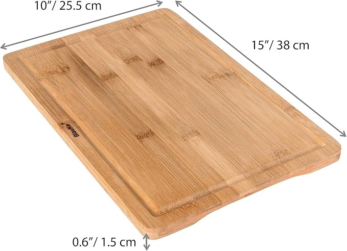 Wood Cutting Board for Kitchen – 15x10" Bamboo Cutting Board with Juice Groove and Handles – Wooden Chopping Board, Serving Tray – BlauKe®