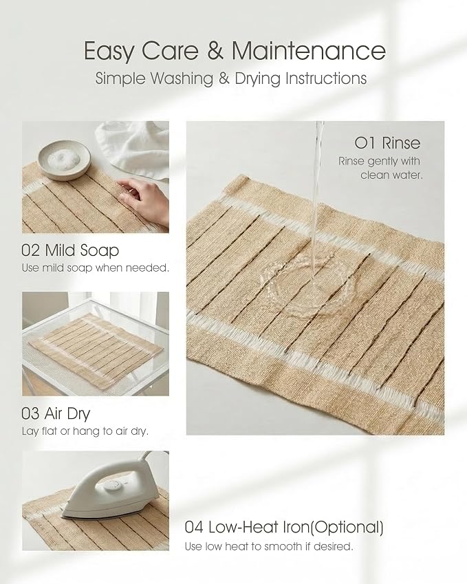 Ramie Placemats Set of 6, 12 x 17 Inch Natural Woven Place Mats for Dining Table, Handwoven Boho Farmhouse Table Mats for Kitchen, Dining Room & Coffee Table Decor