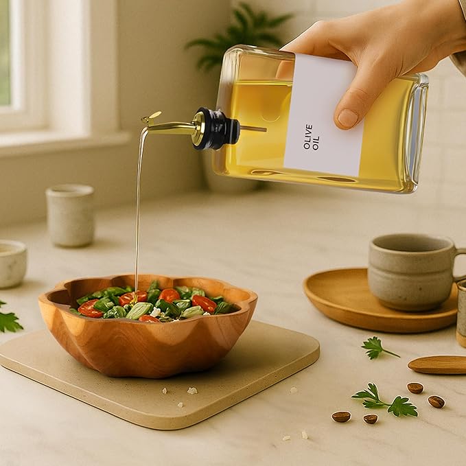 Spaceneat Olive Oil Dispenser Bottle - Includes 44 Kitchen Essential Labels - Cooking Oil Bottles for Kitchen, Coffee Syrup Dispenser - Pourer Spout with 11.8 fl oz Glass Container Cruet - 2pcs, Gold