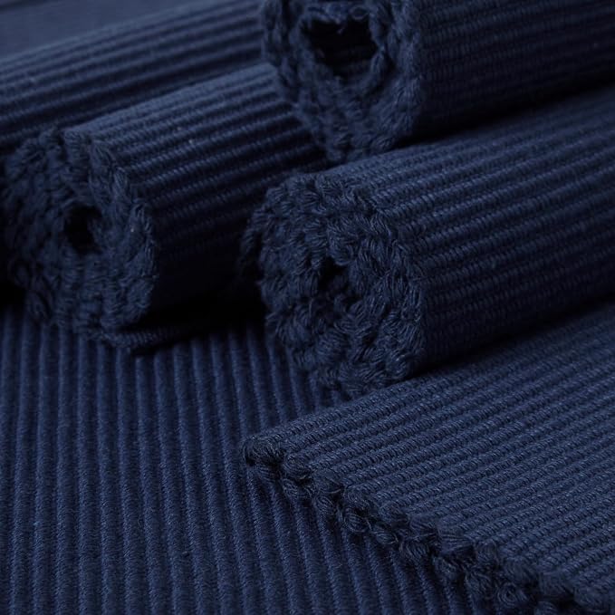 Encasa XO Dining Placemat Set of 6 | Solid Navy Blue Color | Fine Ribbed Cotton Table mat | Size 19x13 in | Machine Washable