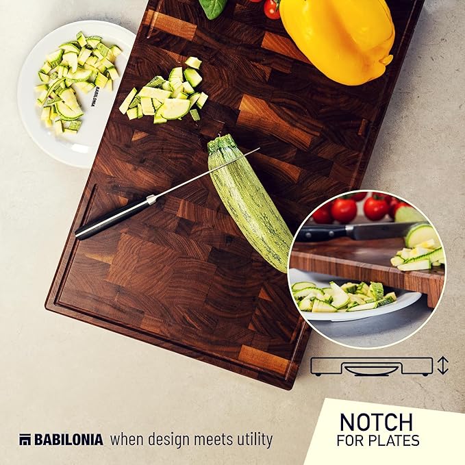 American Black Walnut Cutting Board - 19.7" x 12.2" (ExtraThick 1.7") Hardwood Butcher Block, Charcuterie, Heavy Duty End Grain Wood Chopping Board with Juice Groove & Handles (Oil & Plate Included)