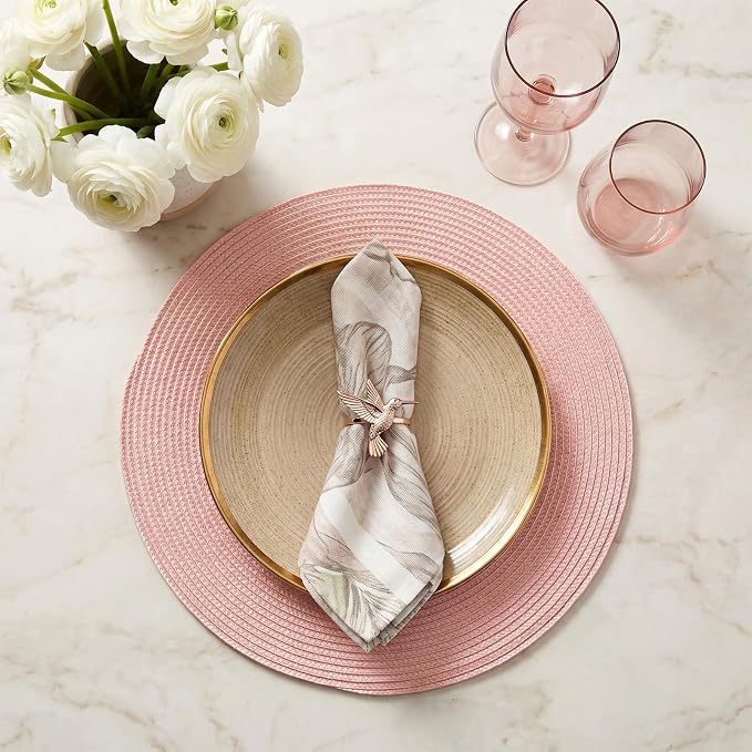 AHHFSMEI Round Placemats Set of 4 Heat Resistant Washable Non-Slip Woven Braided Table Mats for Dining Table Kitchen & Home Decor (Pink,4)