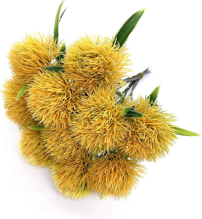 CATTREE Artificial Dandelion Flowers, Plastic Plants Shrubs Bushes Fake Grass Wedding Indoor Outdoor Home Garden Verandah Centerpieces Arrangements Party Decoration Planting Filler - Yellow 10 Pcs