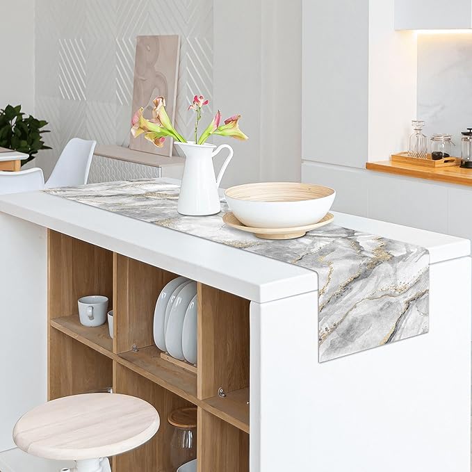 Marble Table Runner 13x71 Inch Gold Grey Table Dresser Runners Modern Table Decorations Coffee Table Runner for Home Kitchen Dining Room (Grey & Gold71)