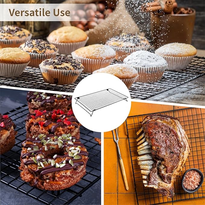 Cooling Racks for Cooking and Baking, 2 Pcs Stackable Cooling Rack for Baking, 16.93 x 11.06 Inch Carbon Steel Wire Rack with Folding Legs, Cookie Cooling Racks Baking Cooking Cooling Roasting