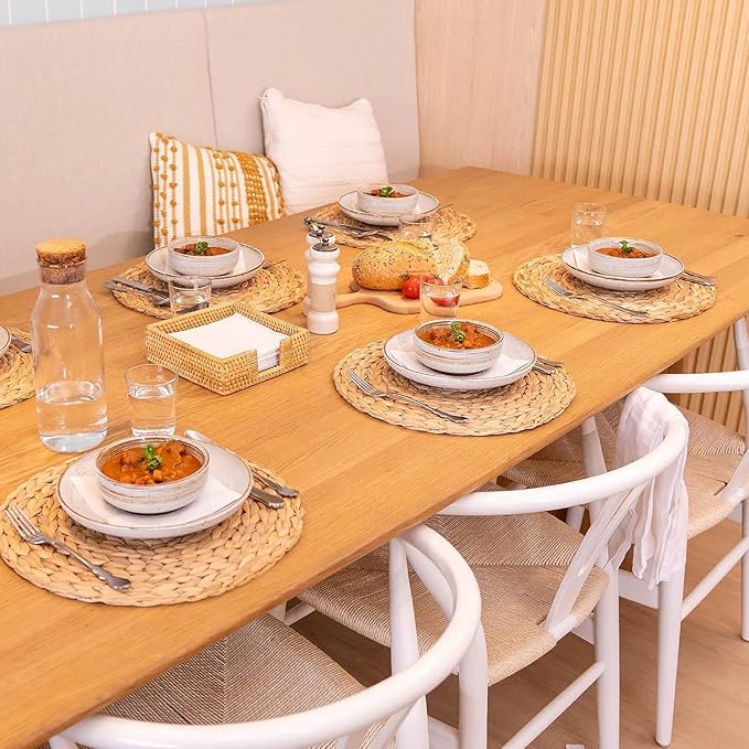 6 Pack, Round Woven Placemats, Natural Water Hyacinth Place mats, Braided Straw Table Mats for Dining Table, Christmas Placemats Set of 6 (15 inch)