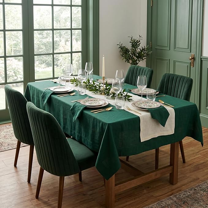 Solino Home Linen Ivory Table Runner 156 Inches Long - 100% Pure Linen Extra Long Table Runner 14 x 156 Inch for Spring, Summer - Fete