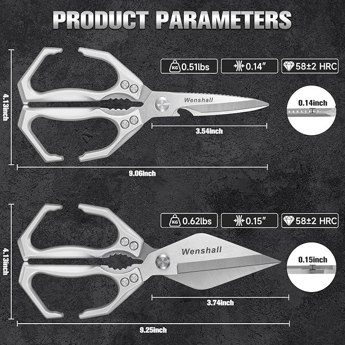 Wenshall Kitchen Shears Set Heavy Duty Poultry Shears（Silver）