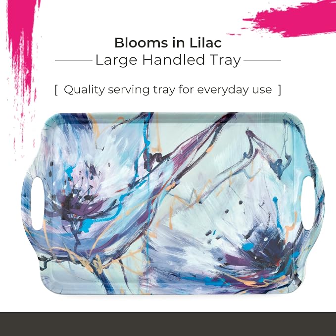 Pimpernel Blooms in Lilac Large Handled Tray | Serving Tray for Lunch, Coffee, or Breakfast | Made of Melamine for Indoor and Outdoor use | Measures 18.9" x 11.6" | Dishwasher Safe