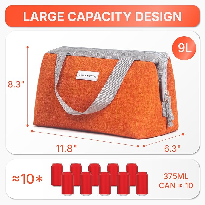 Insulated Lunch Bag Lunch Bag Women Lunch Bag for Women Lunch Box Cooler Bag Lunchbox for Work Lunch Box for Men Adult Lunch Box Womens Lunch Bags for Work (Orange)