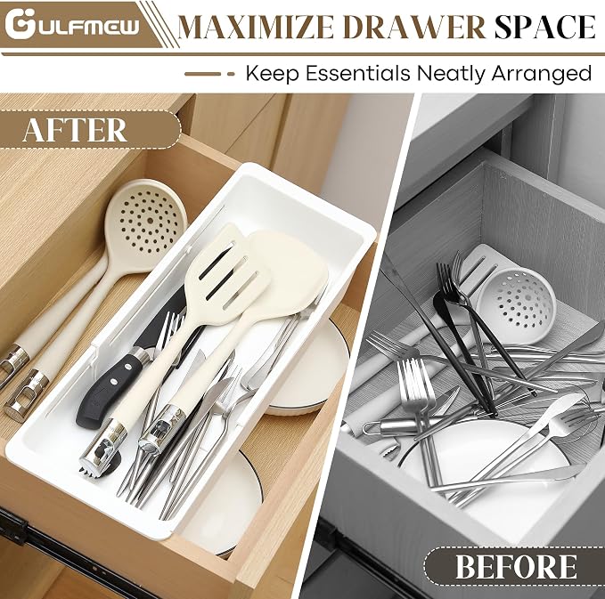 2 Pack Deep Drawer Organizer Bins, Sliding Drawer Organizer Bin Expandable and Adjustable Tray for Kitchen Utensils, BBQ Tools, Towels, Durable Plastic Sliding for Easy Storage(17.4-27.6")