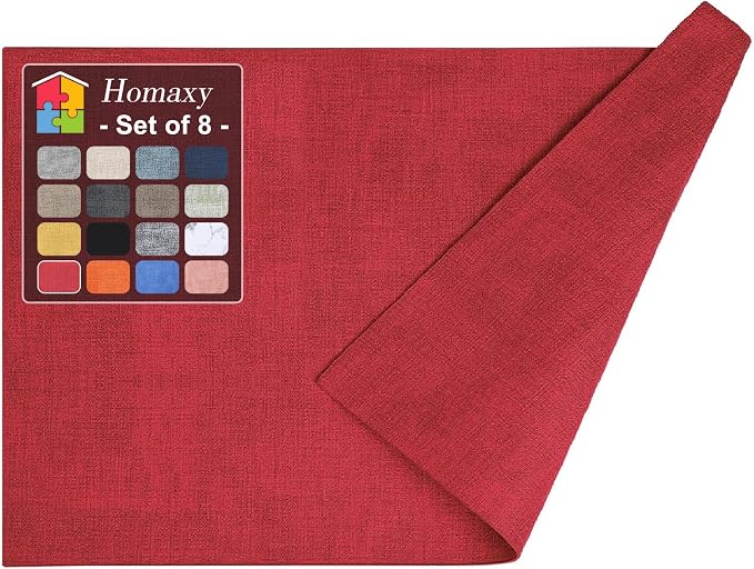 Homaxy Faux Leather Heat Resistant Placemats for Dining Table Set of 8, Waterproof Wipeable Washable PU Table Mats, Easy to Clean Anti-Slip Place Mats, 11.8" x 17", Red