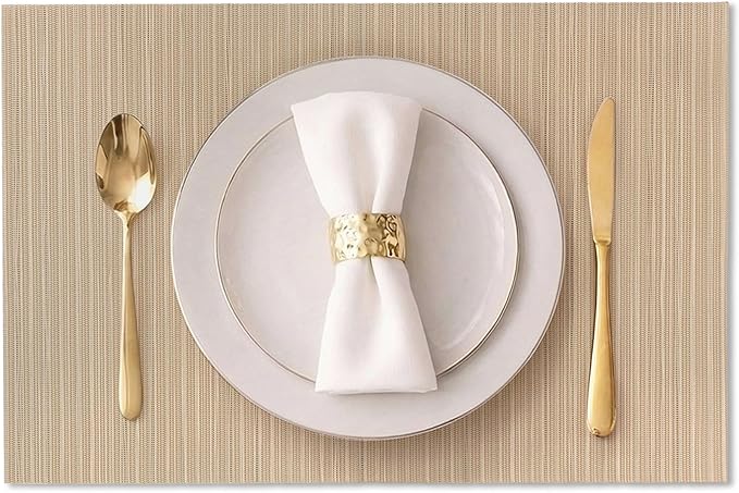 AHHFSMEI Placemats Set of 6 Woven Vinyl Non-Slip Heat Resistant Stain Resistant Easy Clean Place mats for Dining Table(Light Brown)