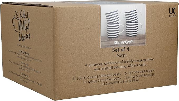 KitchenCraft Set of 4 Blue and White Striped Coffee Mugs