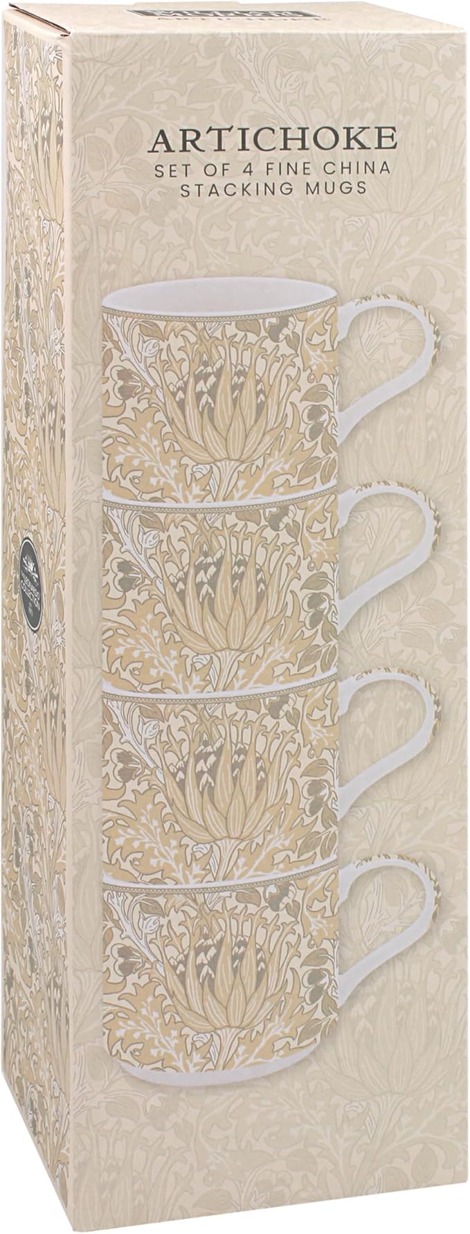 The Leonardo Collection William Morris Christmas Artichoke Stacking Mugs Set 4 for Hot & Cold Drinks | Durable Coffee Cups for Home & Office | Easy-to-Hold Coffee Mugs for Beverages & Daily Use