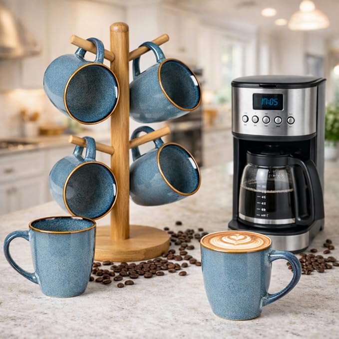 GBhome Ceramic Coffee Mugs Set of 6, 12oz Stoneware Coffee Mugs Set For Dad Mom Women MEN, Light Weight Ceramic Coffee Cups for Latte/Tea/Beer/Hot Cocoa, Dishwasher & Microwave Safe