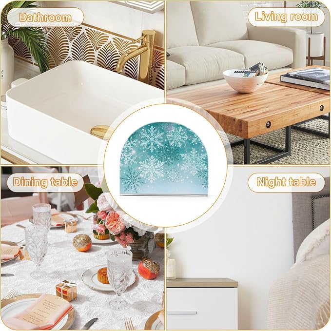 Silver Winter Teal Turquoise Snowflake Christmas Napkin Holder for Tables Paper Cocktail Napkin Holders for Kitchen Dinning Acrylic Dinner Napkin Dispenser for Restaurant Home Decor Bar Accessories
