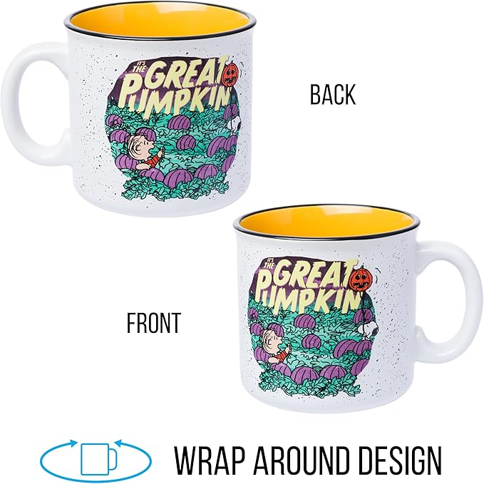 Silver Buffalo Peanuts “It’s the Great Pumpkin” Ceramic Camper Mug Featuring Snoopy and Linus, 20 Ounces