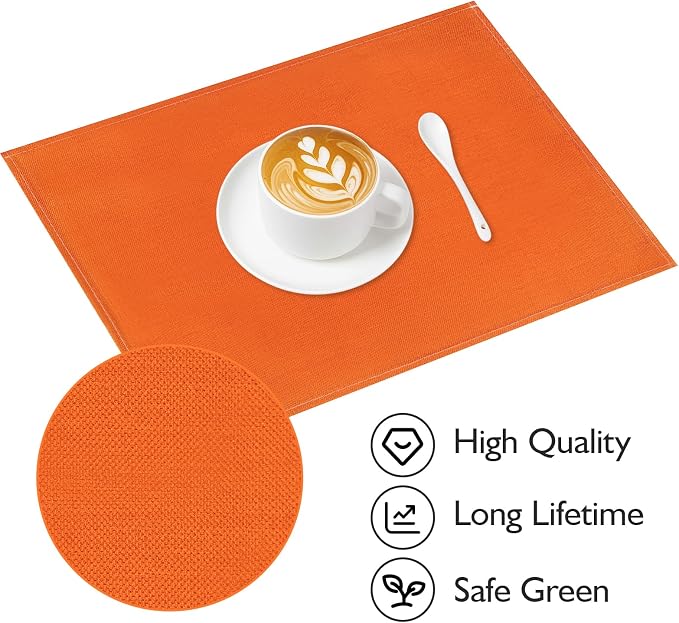 Niviy Orange Fall Placemats Set of 6, 12x18 Inch Washable Easy to Clean Heat-Resistant Anti-Skid Indoor Outdoor Table Mats for Holiday Party Kitchen Dining Room Decoration