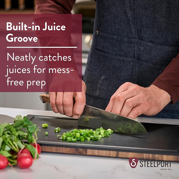 STEELPORT End-Grain Walnut Cutting Board for Kitchen 18”x12” – Steel Reinforced | Dual Sided, Composite Side With Juice Groove | Professional Butcher Block Chopping Board | Handcrafted in USA