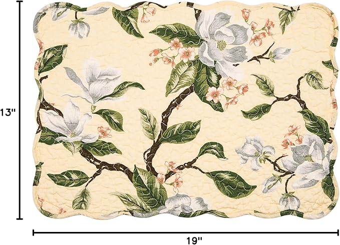 C&F Home Esther 100% Cotton Quilted Vintage Set of 6 Placemats 13" x 19" Spring Springtime Garden Floral Flowers Home Kitchen Dining Dinner Machine Wash Reversible Decor Decoration 13" x 19" Yellow &