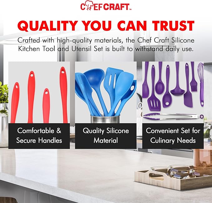 Chef Craft 9 Piece Silicone Kitchen Tool and Utensil Set, Blue