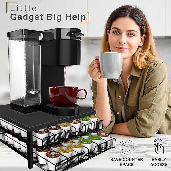 Coffee Bar Organizer for Countertop, K Cup Holder, K Cup Drawer Organizer, Coffee Station Accessories, upto 72 Keurig Coffee Pod Holders for Counter Small Space, Kpod Kcup Storage, Mat Included