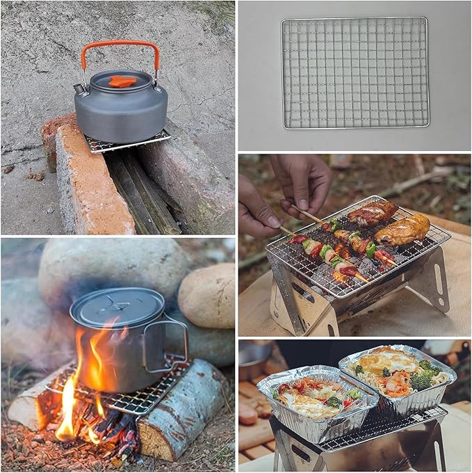 2 Pack Portable Charcoal Grill Grate Replacement 8'' x 6'' Stainless Steel BBQ Smoker Grill Grates Rack for Lightweight Tabletop Grill Backpacking Stove Fire Pit Camping Folding Grills Cookout