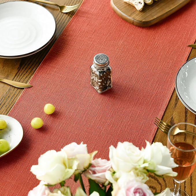 Artoid Mode Terracotta Orange Tassel Table Runner, Fall Linen Blend Rustic Farmhouse Style Kitchen Table Decoration Holiday Wedding Party Dinning Decor 13x90 Inch