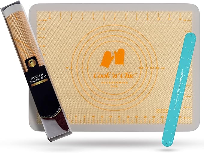 Silicone Baking Mat Thick & Non-Stick Surface - Oven Microwave Dishwasher Freezer Safe - Reusable Sheet for Making Cookies, Baked Goods - Small Rolling Pad for Dough - 15.75"x11.81" by Cook’n’Chic